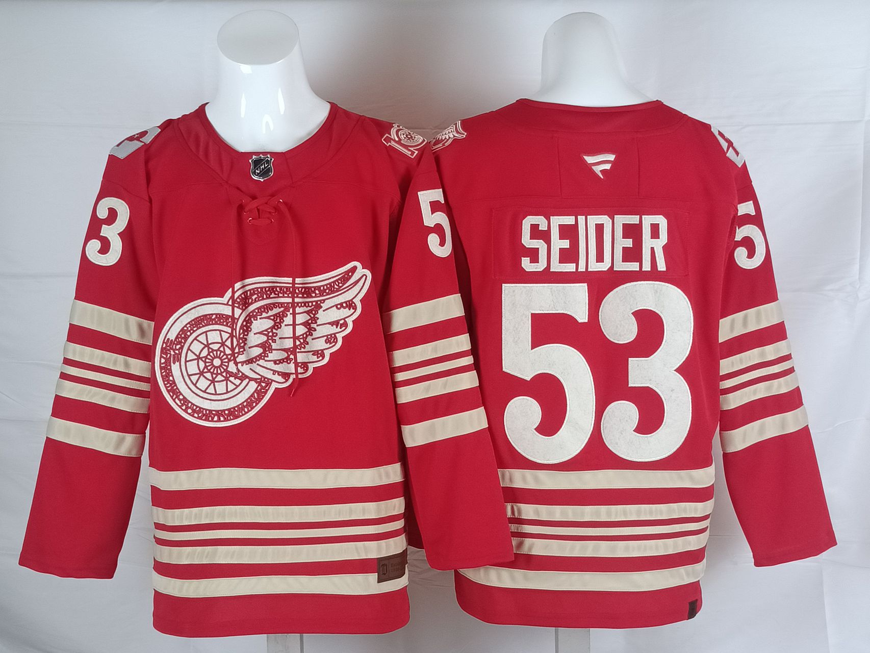 Men Detroit Red Wings #53 Seider Red 2025 NHL Jersey style 001